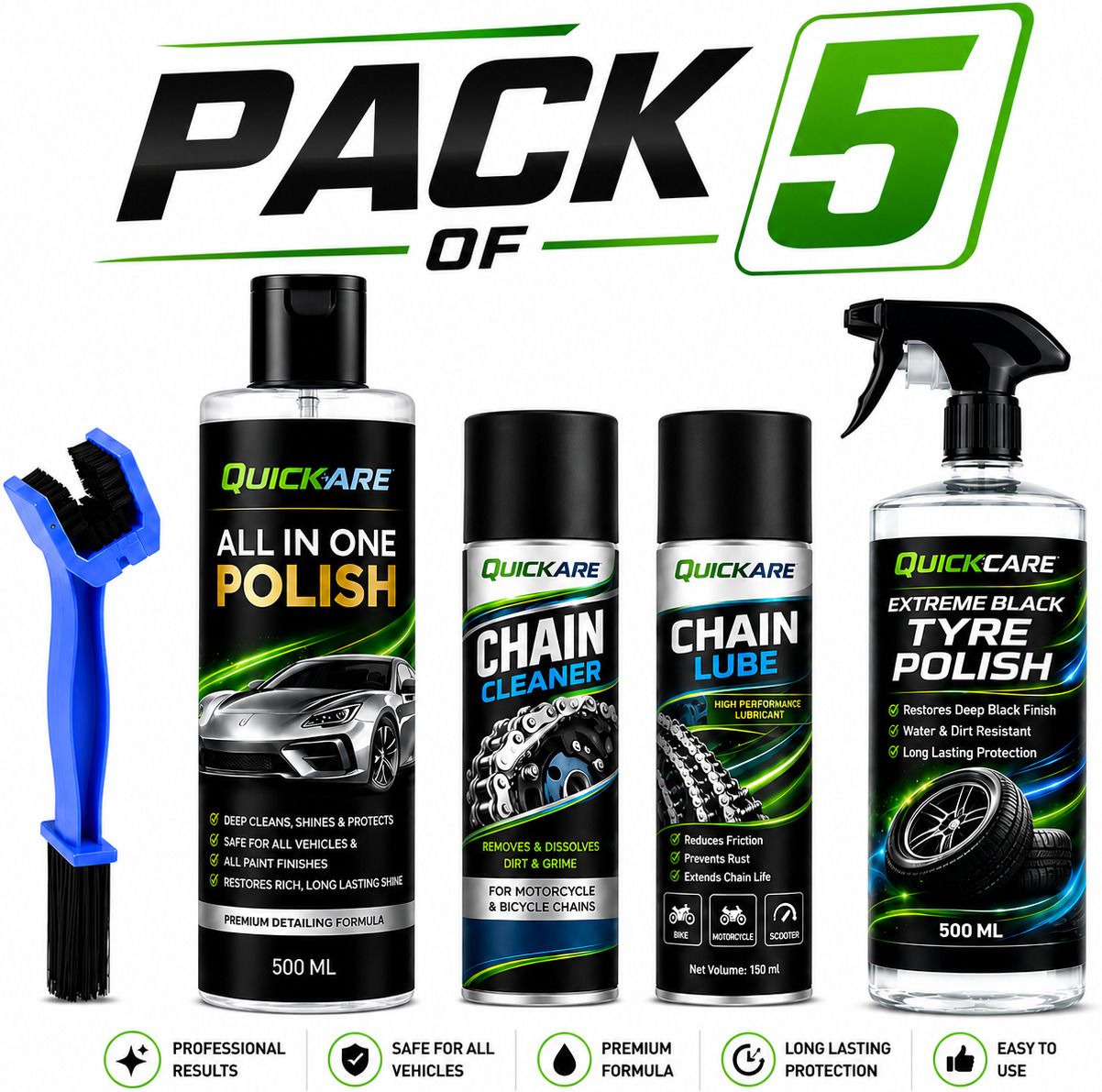 quickare 1 Chain Cleaner, 1 Tyre polish, 1 Chain Lube, 1 All in One POlish, 1 Cleaning Brush Combo-picture-25