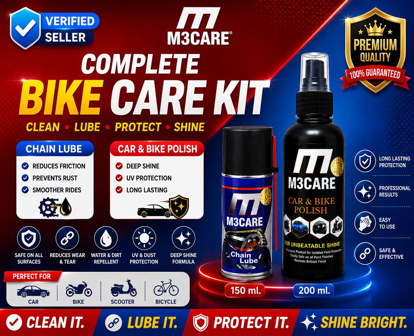 m3care 1 Bottle of Car & Bike Lequid Polish, 1 bottle of chain lubricant Combo-picture-18