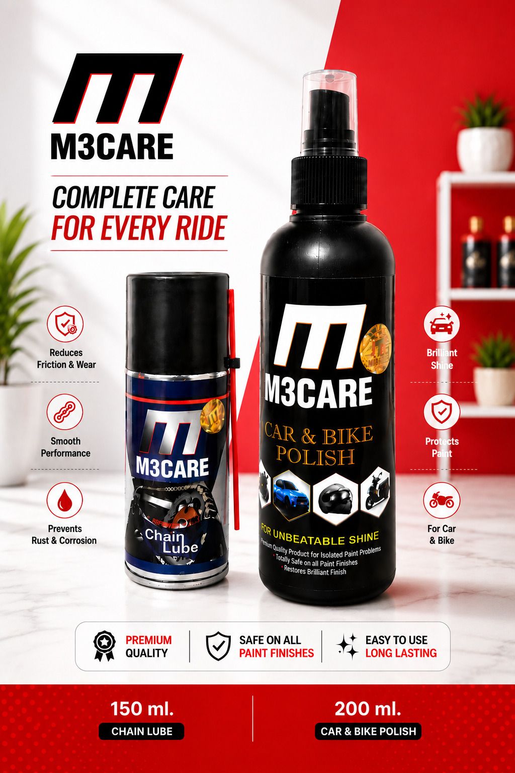 m3care 1 Bottle of Car & Bike Lequid Polish, 1 bottle of chain lubricant Combo-picture-37