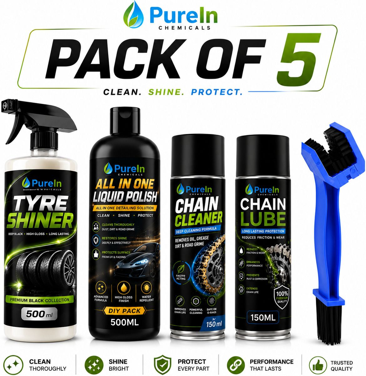 purein All in one Polish, Tyre Polish, Chain Cleaner, Chain Lube, Cleaning Brush Combo-picture-34
