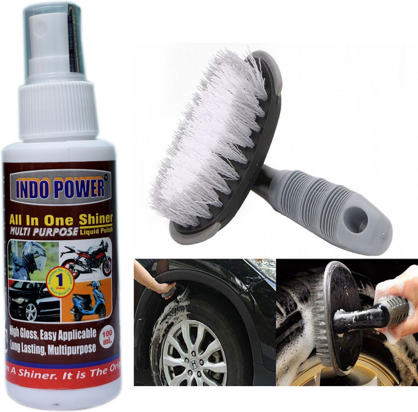indopower ALL IN ONE SHINER 100ml.+All Tyre Cleaning Brush Combo-picture-55
