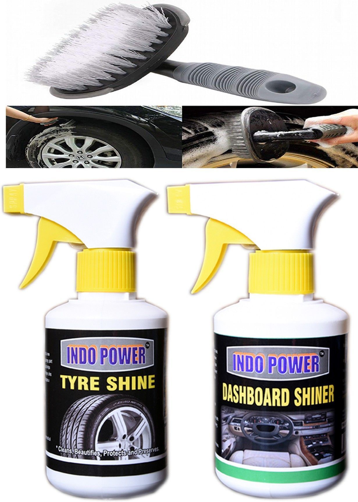 indopower TYRE SHINER GUN 250ml.+DASHBOARD SHINER GUN 250ml.+All Tyre Cleaning Brush Combo-picture-18