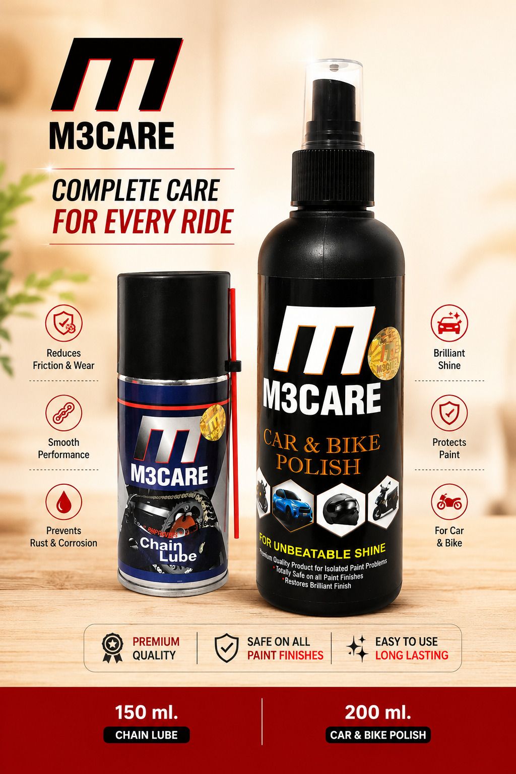 m3care 1 Bottle of Car & Bike Lequid Polish, 1 bottle of chain lubricant Combo-picture-15