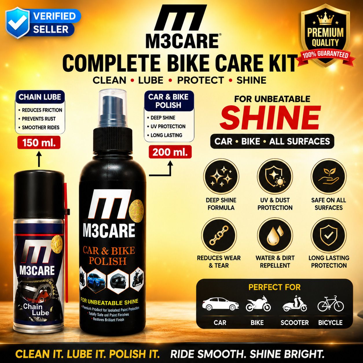 m3care 1 Bottle of Car & Bike Lequid Polish, 1 bottle of chain lubricant Combo-picture-17