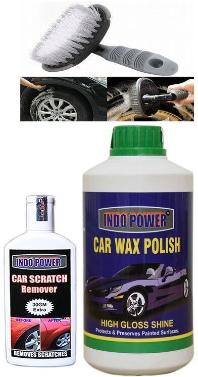 indopower CAR WAX POLISH 1kg+ Scratch Remover 100gm.+All Tyre Cleaning Brush Combo-picture-0