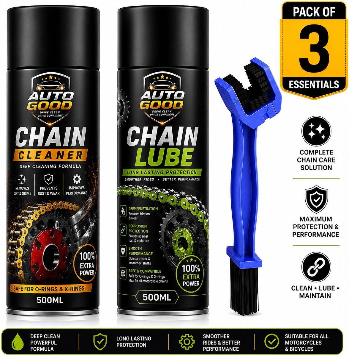 auto good 1 Chain Cleaner, 1 Chain Lube, 1 Chain Cleaning Brush Combo-picture-27