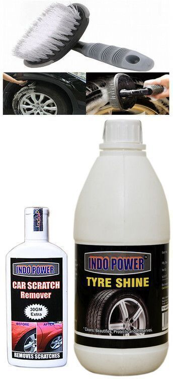 indopower TYRE SHINER 500ml+ Scratch Remover 100gm.+All Tyre Cleaning Brush Combo-picture-26