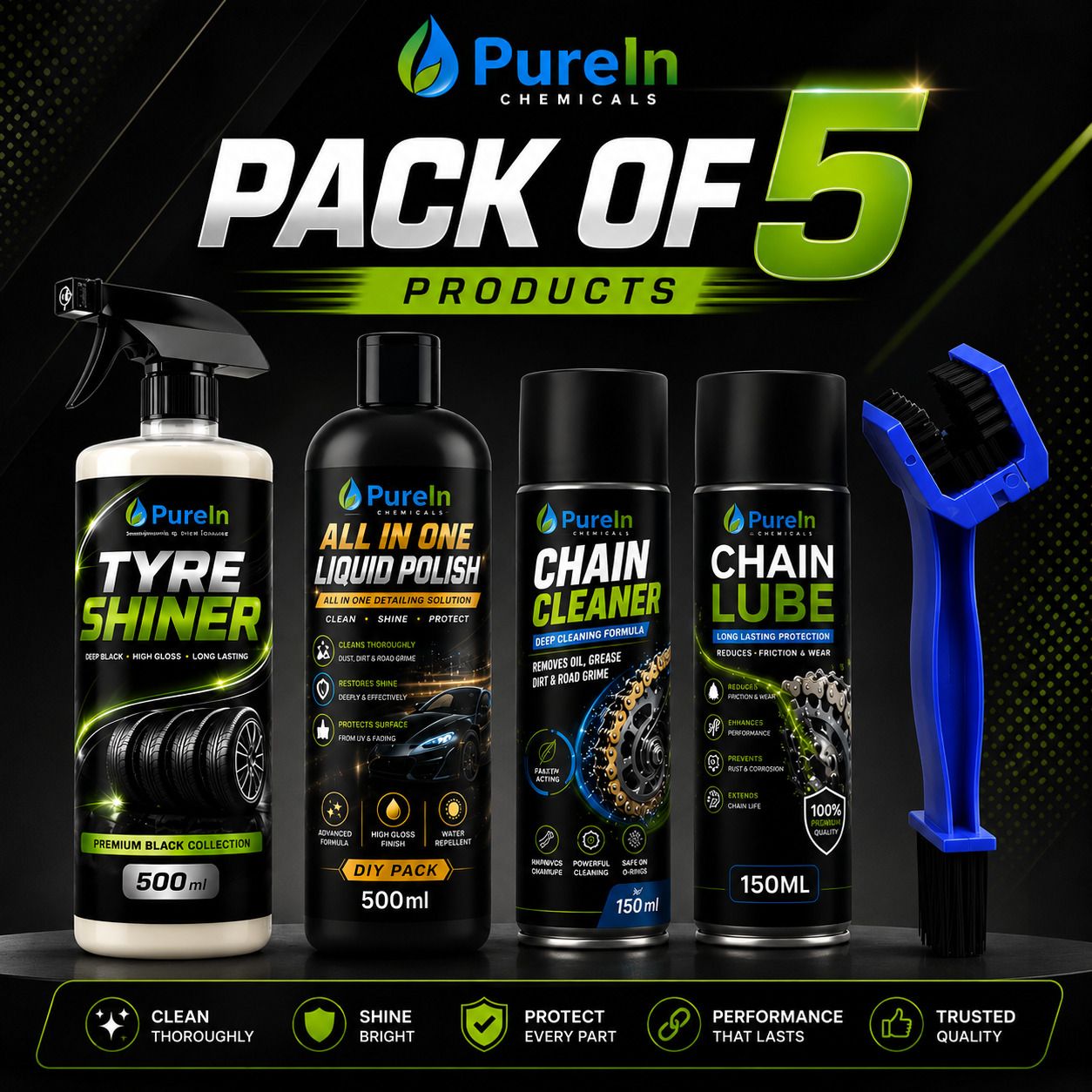 purein All in one Polish, Tyre Polish, Chain Cleaner, Chain Lube, Cleaning Brush Combo-picture-40