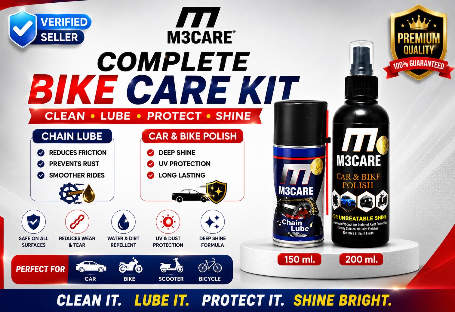 m3care 1 Bottle of Car & Bike Lequid Polish, 1 bottle of chain lubricant Combo-picture-41