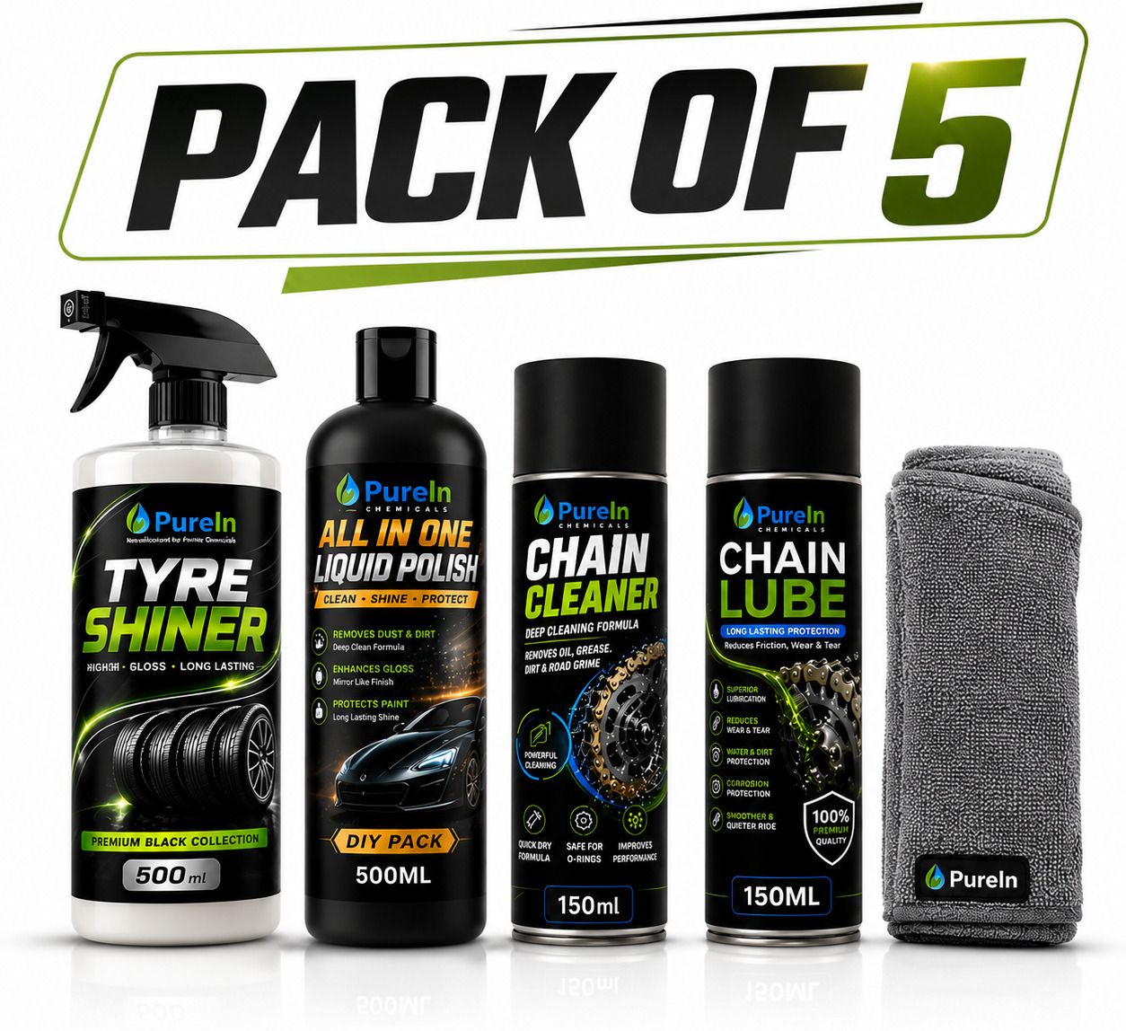 purein All in one Polish, Tyre Polish, Chain Cleaner, Chain Lube, Micro Fibre Cloth Combo-picture-53