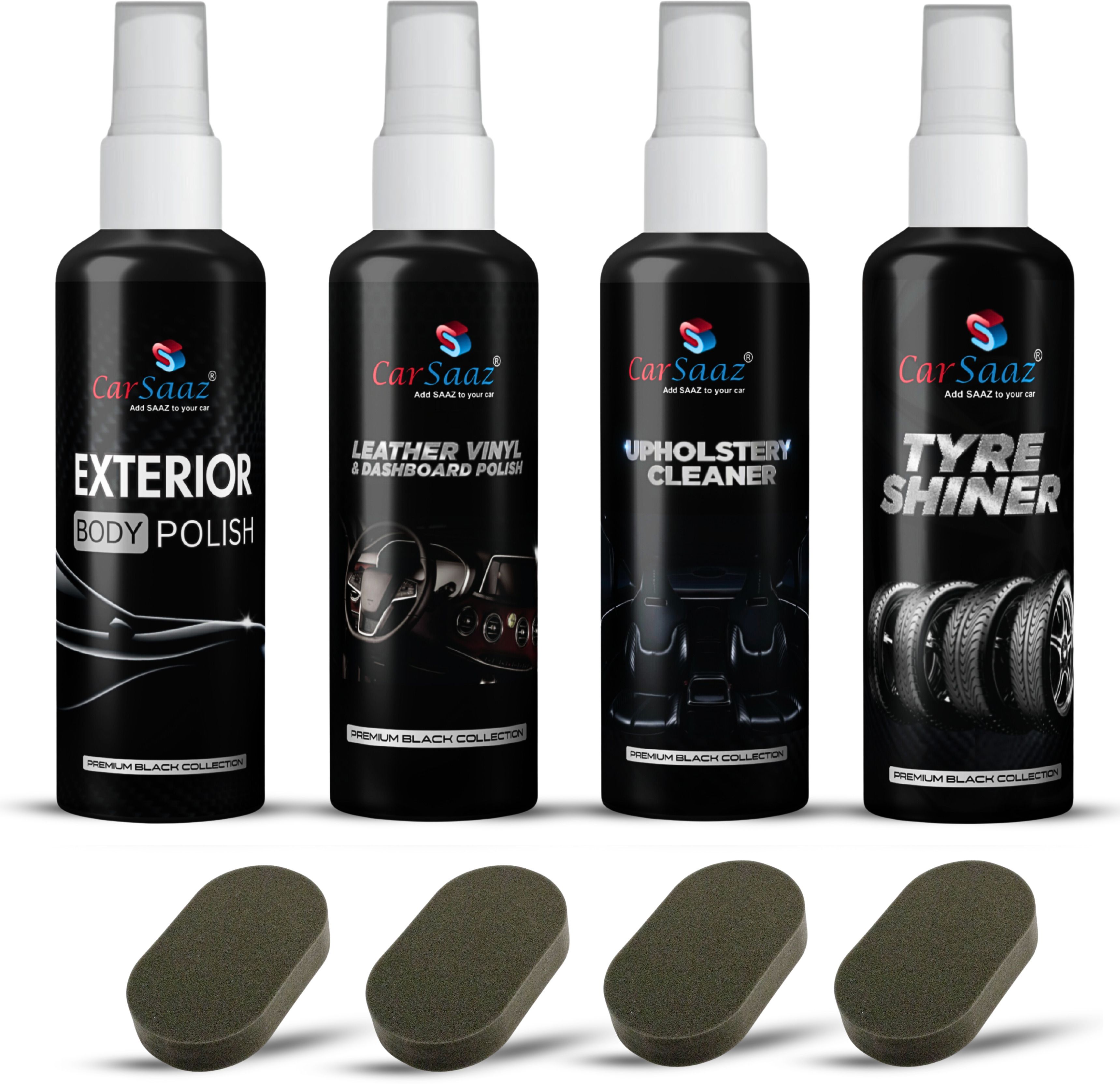 carsaaz Exterior Polish, Dashboard Polish, Upholstery Cleaner, Tyre Polish 100ml, 4 Applicators Combo-picture-11