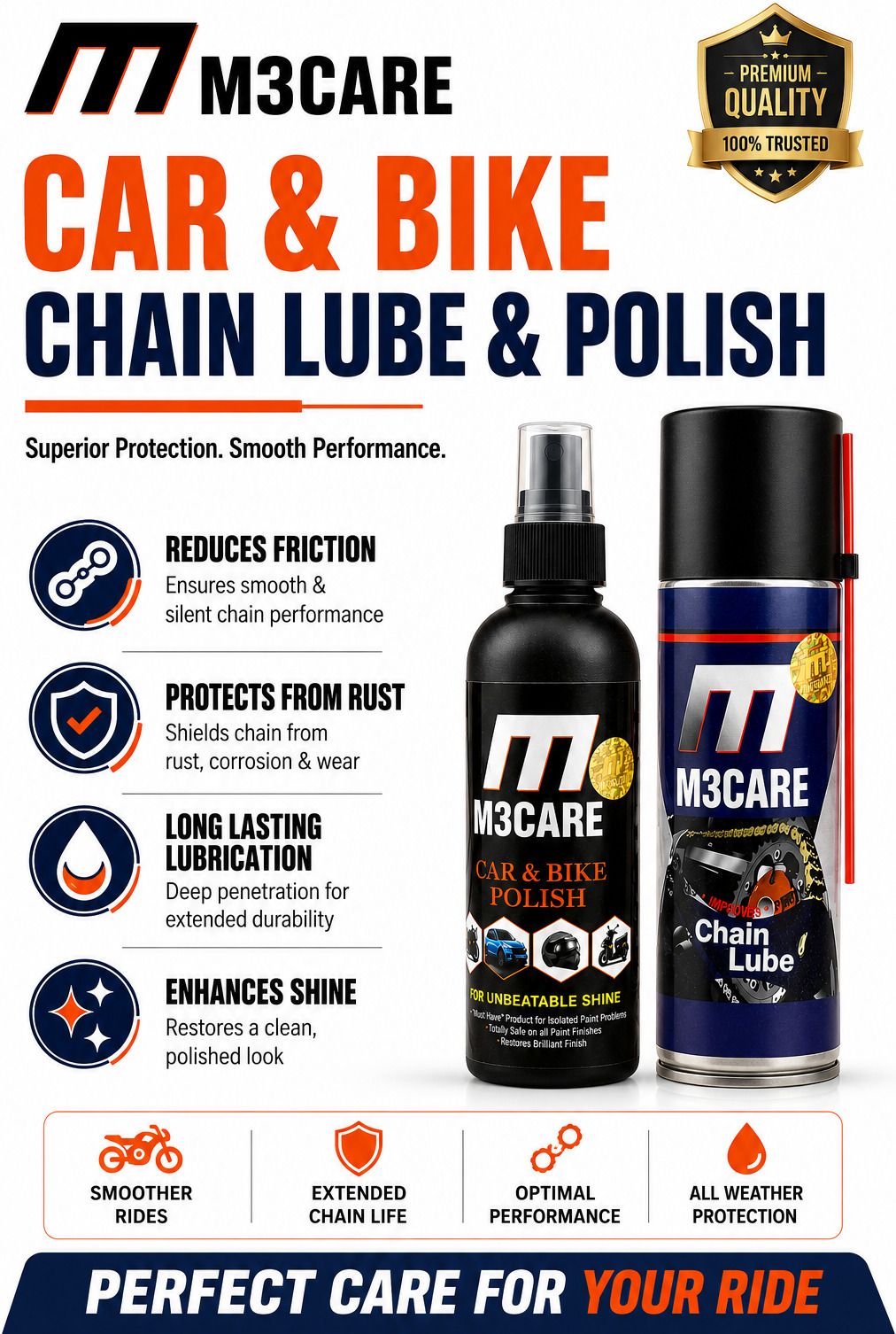 m3care 1 Bottle of Car & Bike Lequid Polish, 1 bottle of chain lubricant Combo-picture-14