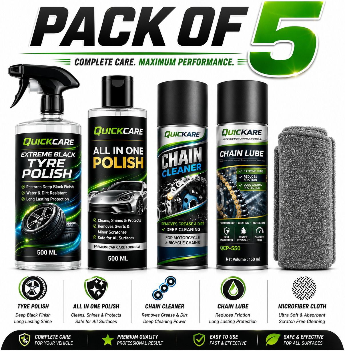 quickare 1 Chain Cleaner, 1 Tyre polish, 1 Chain Lube, 1 All in One POlish, 1 Cleaning Brush Combo-picture-25