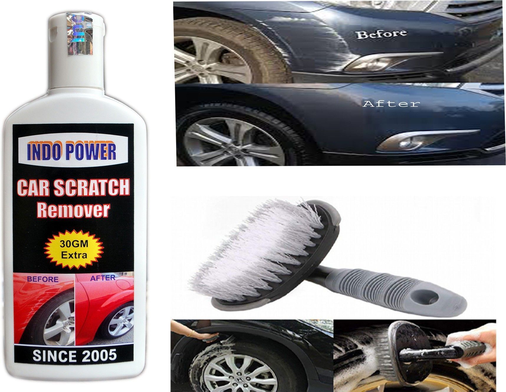 CAR SCRATCH REMOVER 100gm(Not for Dent & Deep Scratches)+All Tyre Cleaning Brush Combo-image-45