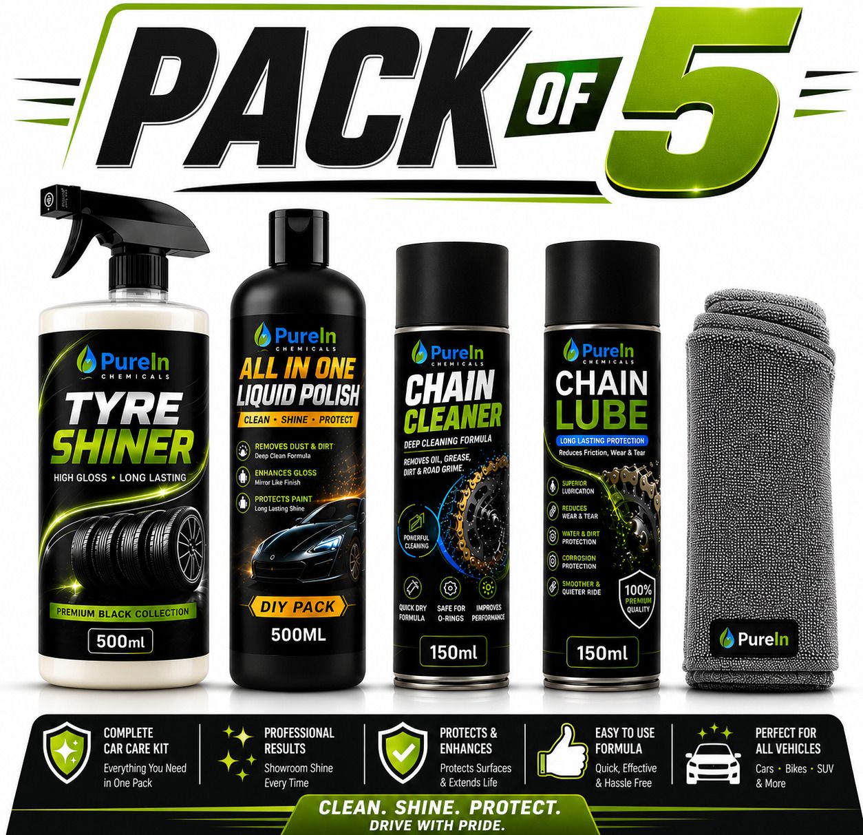 purein All in one Polish, Tyre Polish, Chain Cleaner, Chain Lube, Micro Fibre Cloth Combo-picture-49