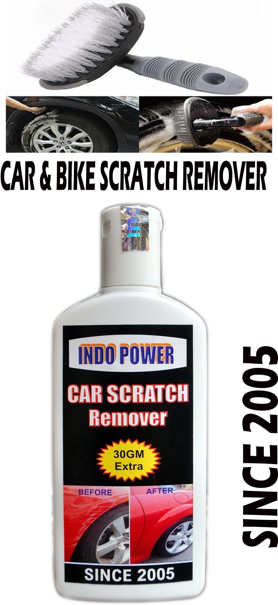indopower CAR SCRATCH REMOVER 100gm(Not for Dent & Deep Scratches)+All Tyre Cleaning Brush Combo-picture-11
