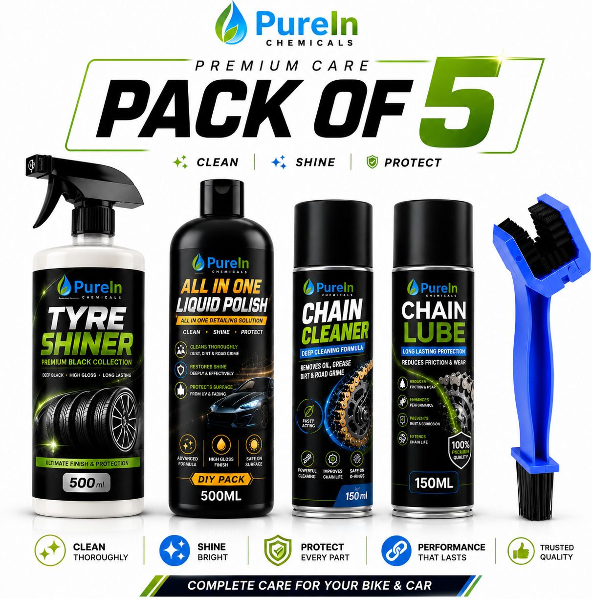 purein All in one Polish, Tyre Polish, Chain Cleaner, Chain Lube, Cleaning Brush Combo-picture-46