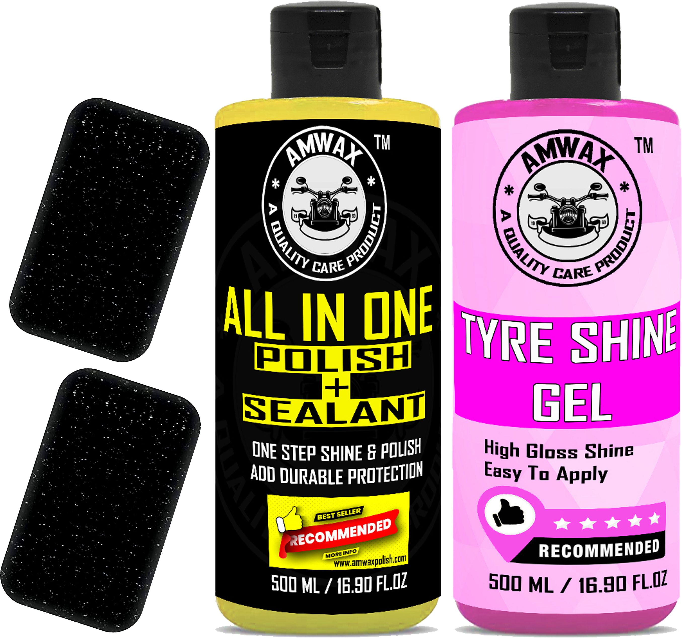 All In One Polish And Sealant 500 ml, Tyre Shine Glossy 500 ml, 2 Applicator Combo