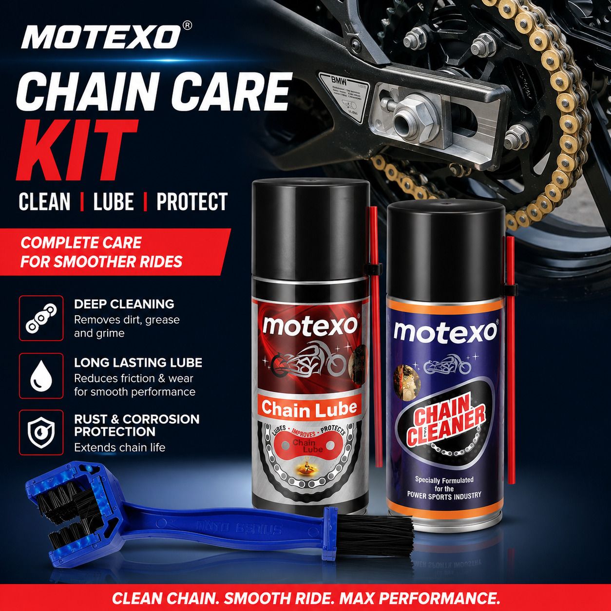 motexo 1 Bottle Of Chain Cleaner, 1 Bottle Of Chain Lubricant, 1 Chain Cleaning Brush Combo-picture-22