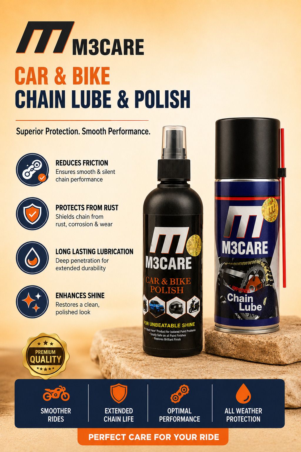 m3care 1 Bottle of Car & Bike Lequid Polish, 1 bottle of chain lubricant Combo-picture-42