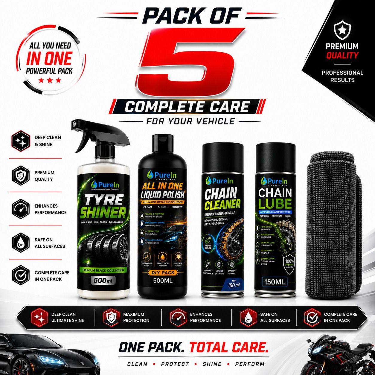 purein All in one Polish, Tyre Polish, Chain Cleaner, Chain Lube, Cleaning Brush Combo-picture-43