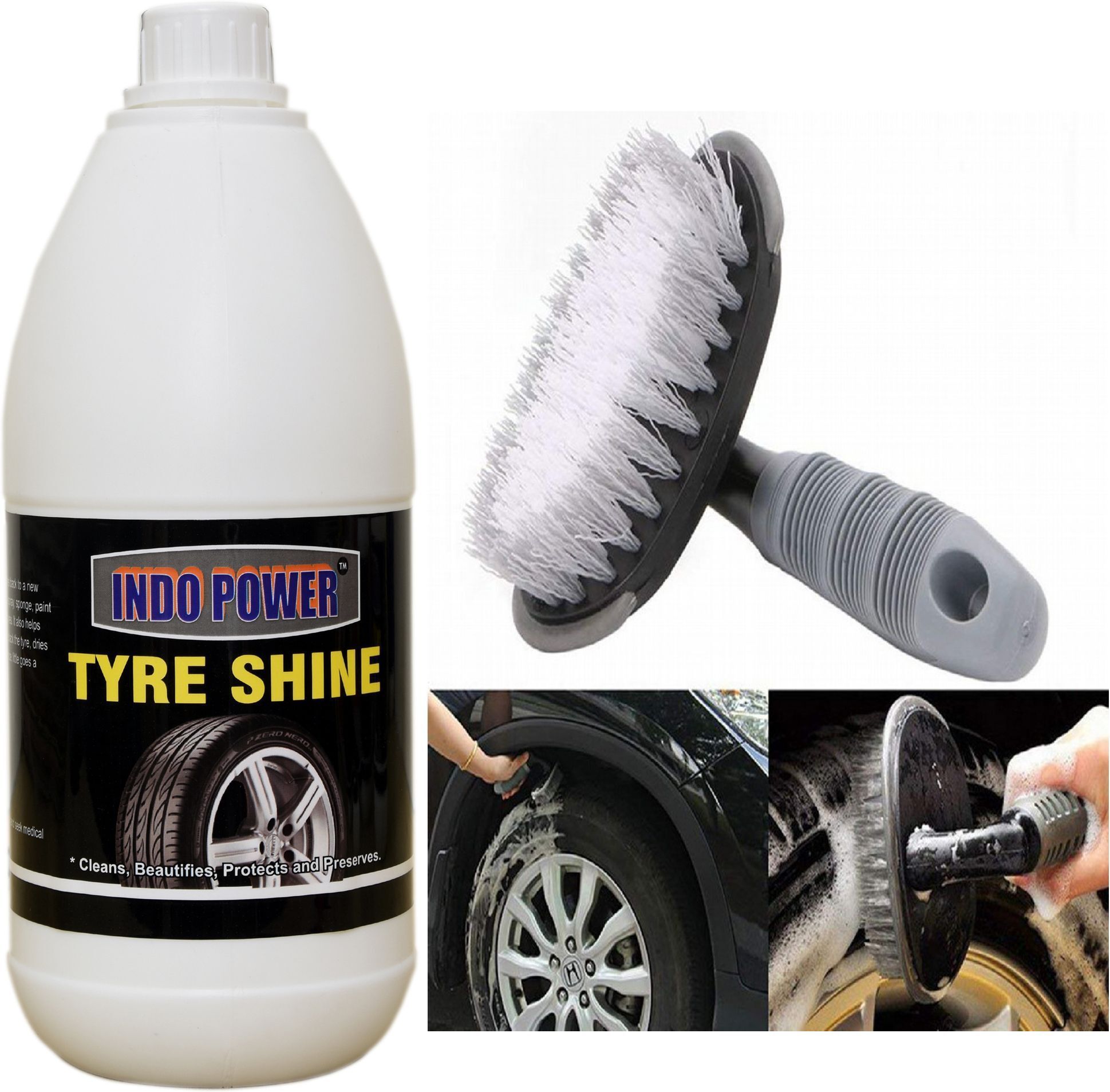 indopower TYRE SHINER 1ltr.+All Tyre Cleaning Brush 1 pic . Combo-picture-32