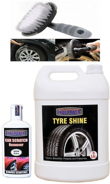 indopower TYRE SHINER 5ltr+ Scratch Remover 100gm.+All Tyre Cleaning Brush Combo-picture-23