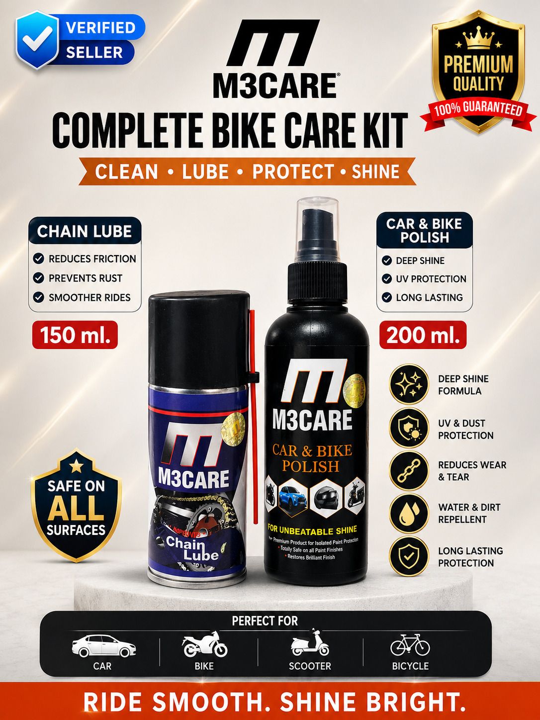 m3care 1 Bottle of Car & Bike Lequid Polish, 1 bottle of chain lubricant Combo-picture-23
