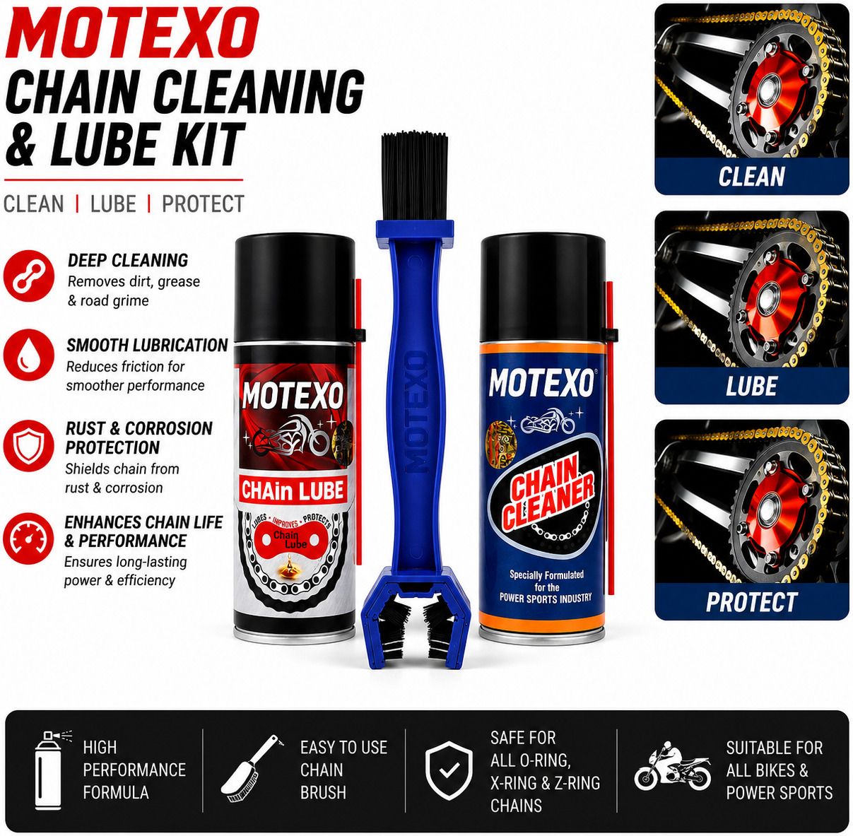 motexo 1 Bottle Of Chain Cleaner, 1 Bottle Of Chain Lubricant, 1 Chain Cleaning Brush Combo-picture-42