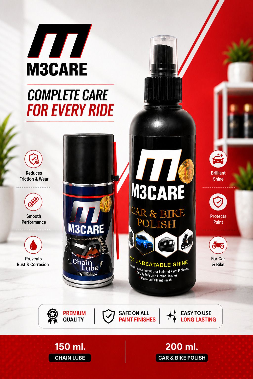 m3care 1 Bottle of Car & Bike Lequid Polish, 1 bottle of chain lubricant Combo-picture-11
