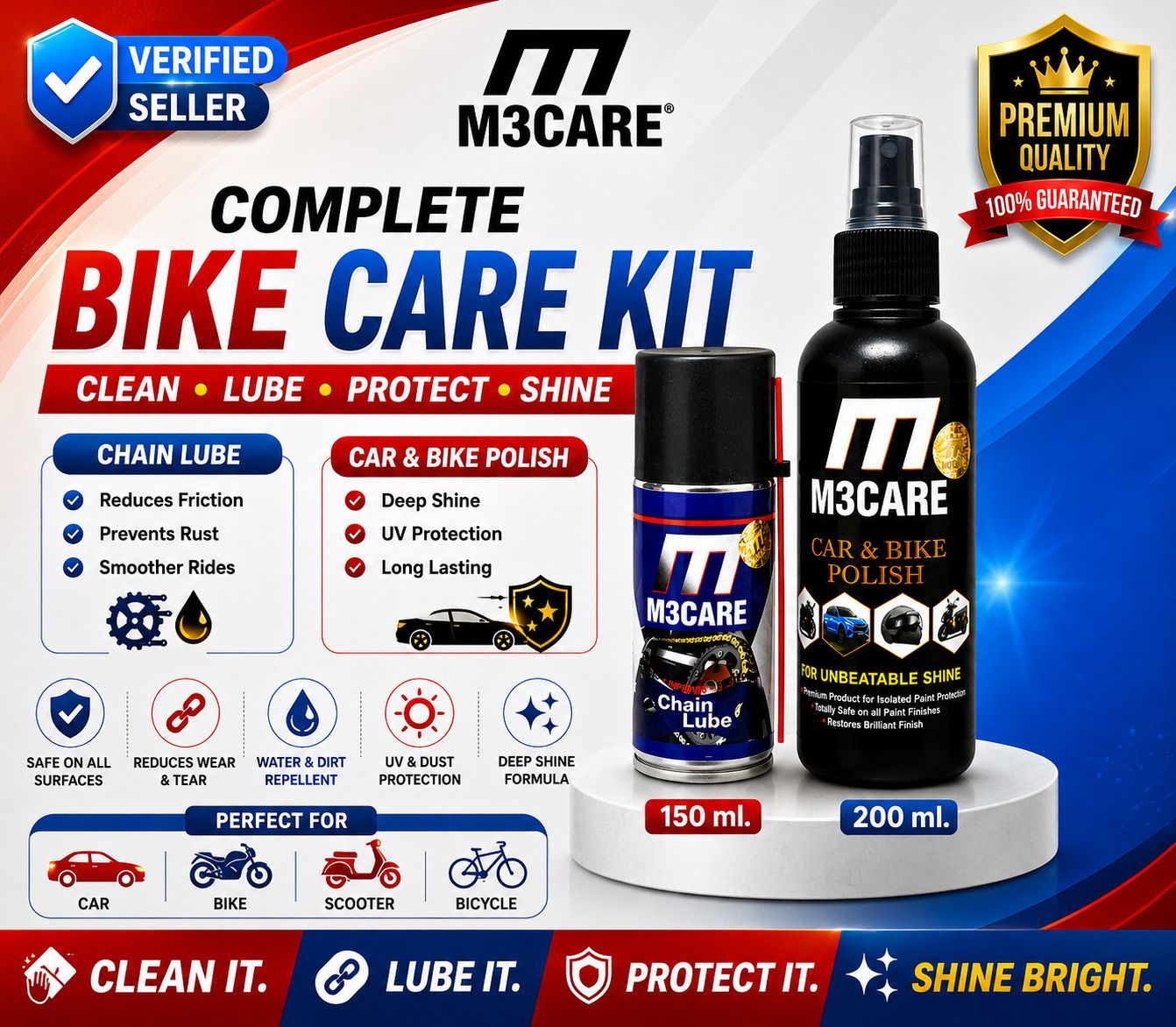 m3care 1 Bottle of Car & Bike Lequid Polish, 1 bottle of chain lubricant Combo-picture-11