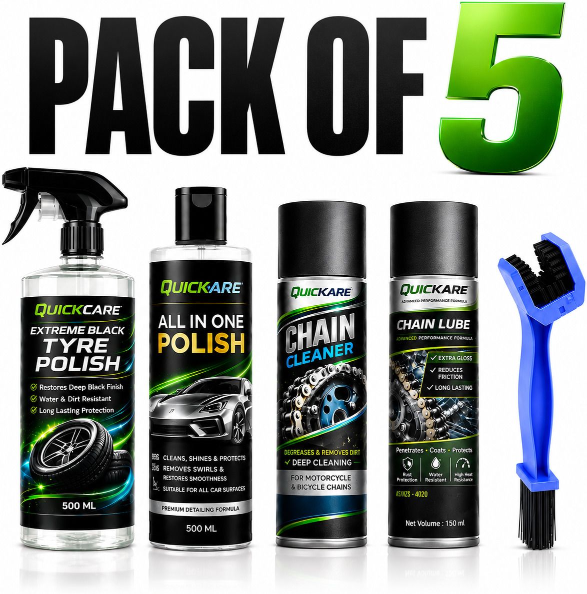 quickare 1 Chain Cleaner, 1 Tyre polish, 1 Chain Lube, 1 All in One POlish, 1 Cleaning Brush Combo-picture-36