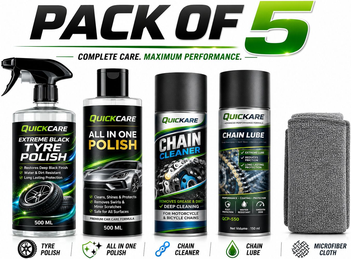 quickare 1 Chain Cleaner, 1 Tyre polish, 1 Chain Lube, 1 All in One POlish, 1 Cleaning Brush Combo-picture-14