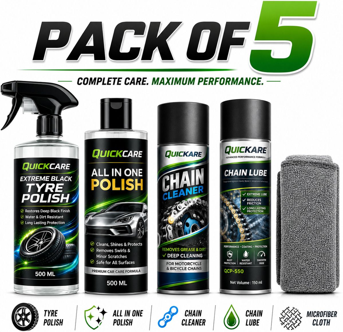 quickare 1 Chain Cleaner, 1 Tyre polish, 1 Chain Lube, 1 All in One POlish, 1 Cleaning Brush Combo-picture-13