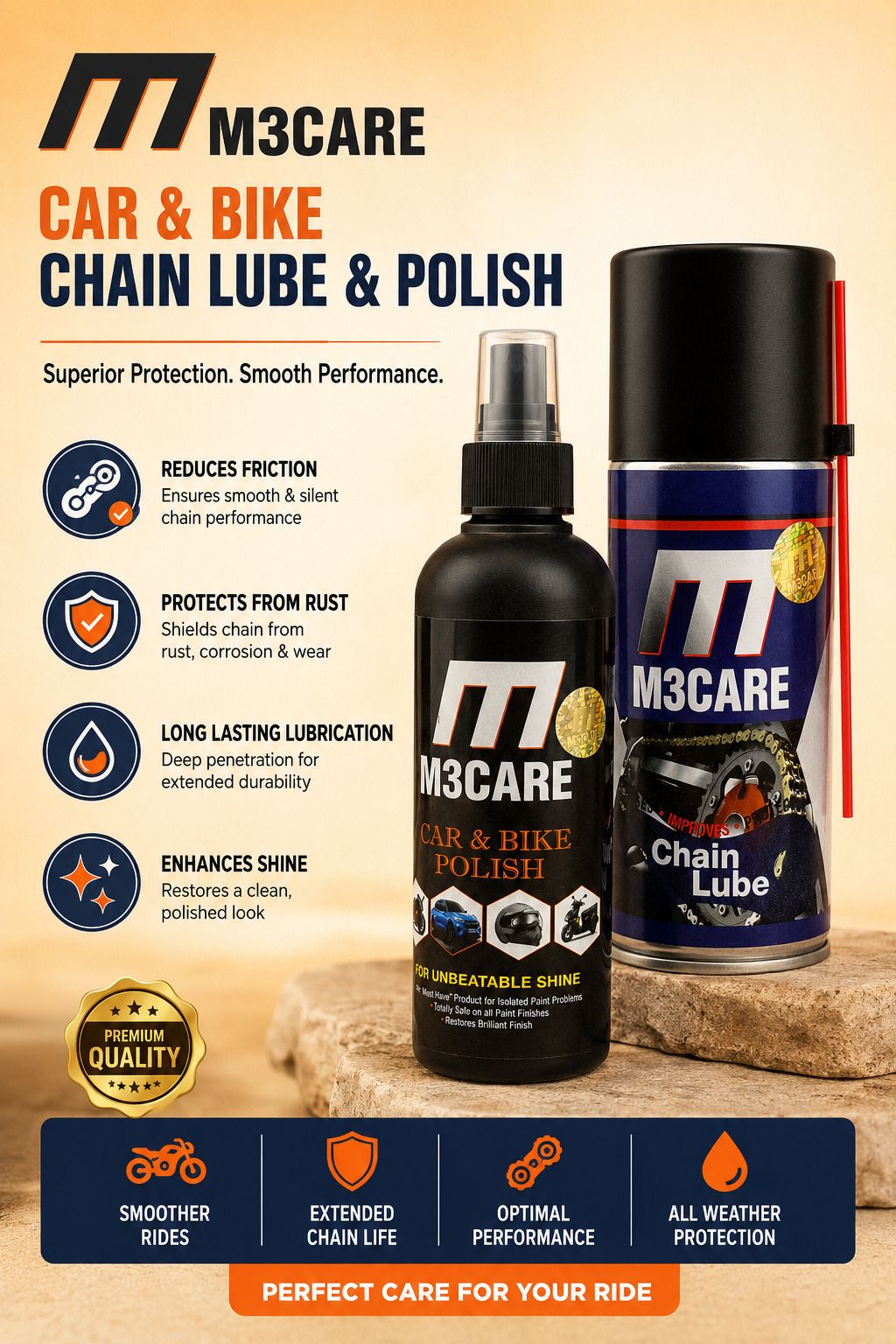 m3care 1 Bottle of Car & Bike Lequid Polish, 1 bottle of chain lubricant Combo-picture-40