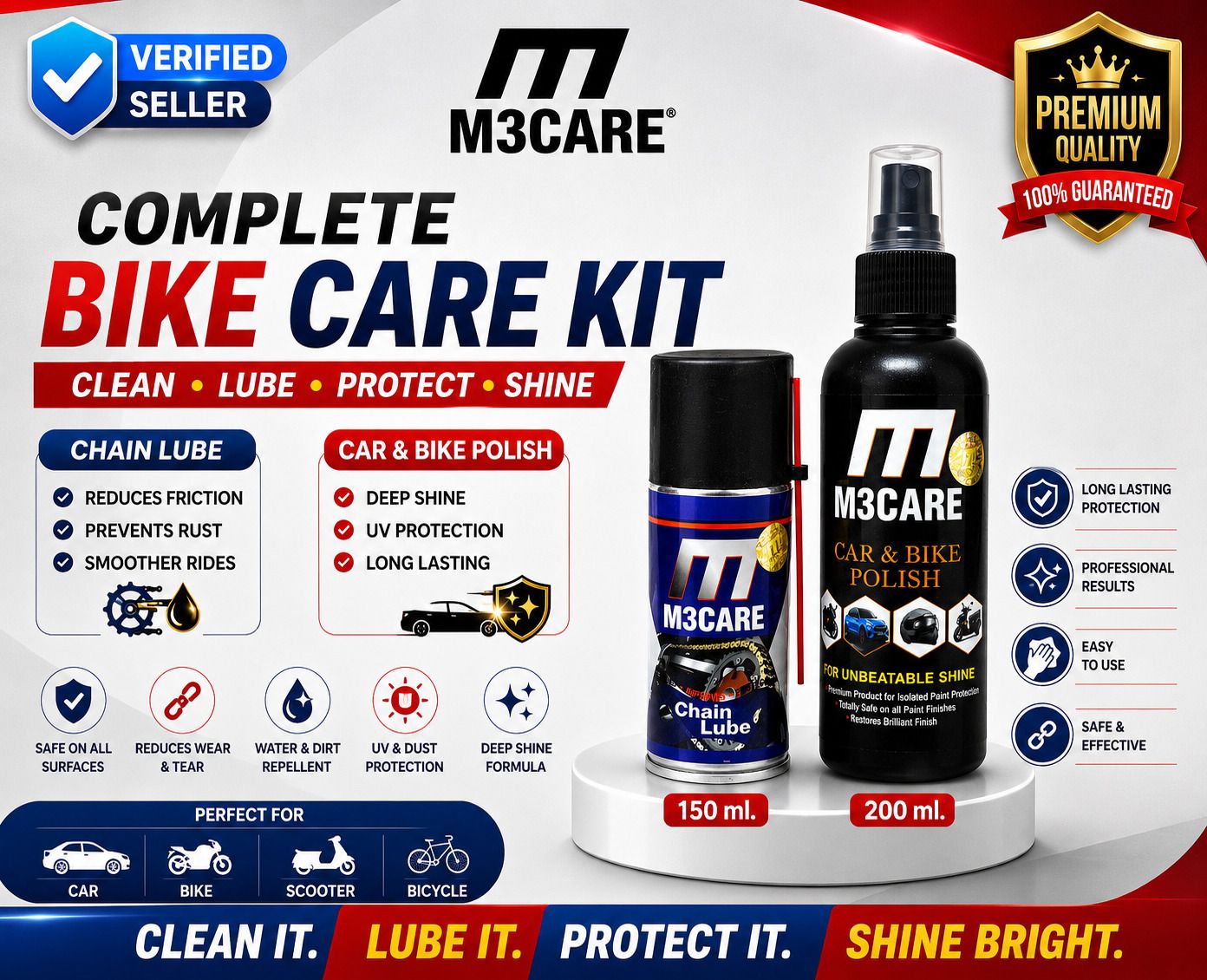 m3care 1 Bottle of Car & Bike Lequid Polish, 1 bottle of chain lubricant Combo-picture-12