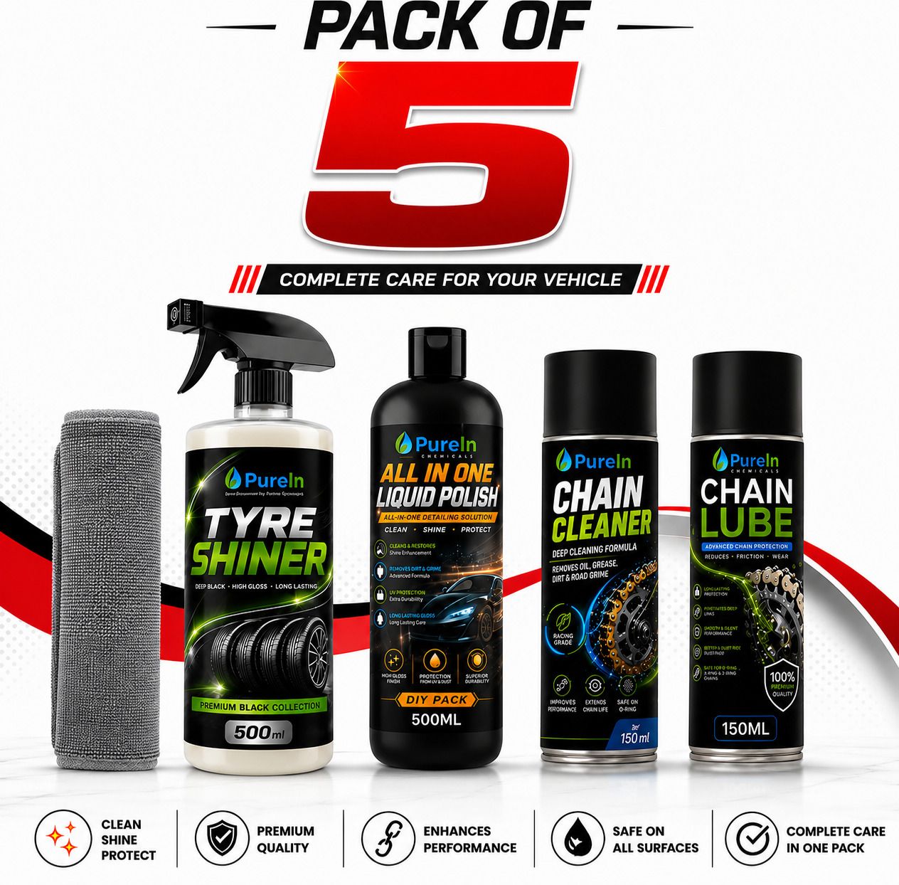 purein All in one Polish, Tyre Polish, Chain Cleaner, Chain Lube, Cleaning Brush Combo-picture-44
