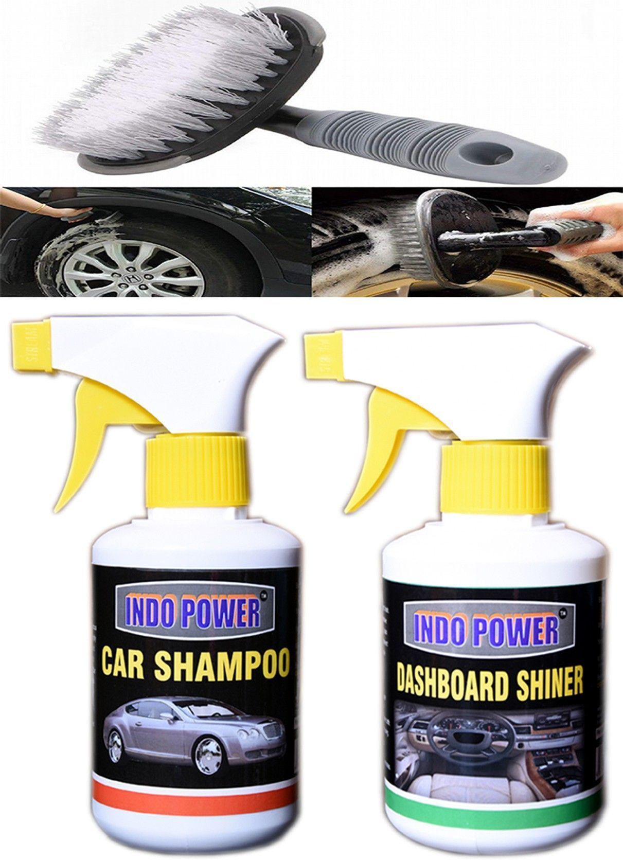 indopower DAHSBOARD SHINER GUN 250ml.+CAR SHAMPOO GUN 250ml.+All Tyre Cleaning Brush Combo-picture-24