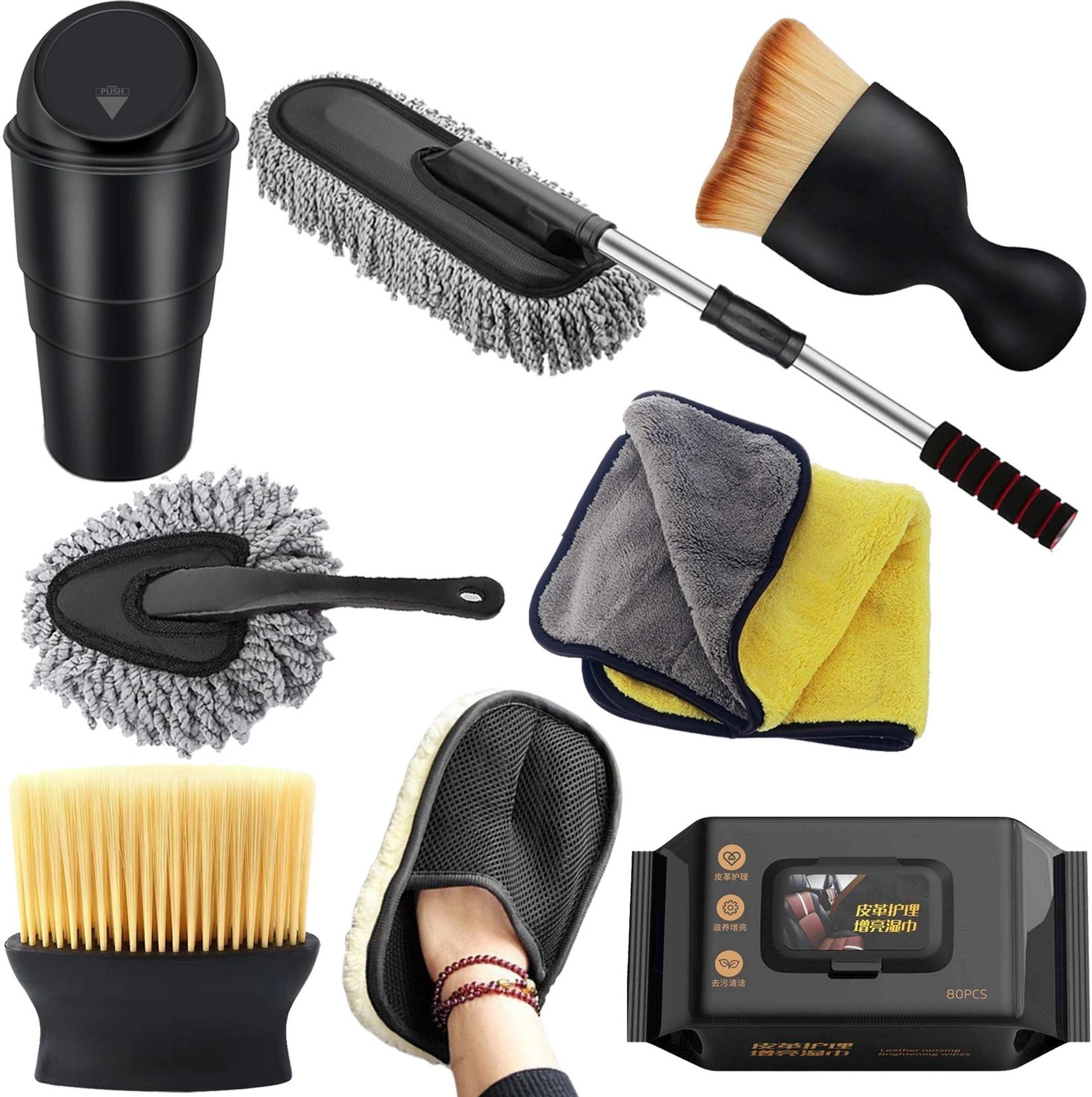 Duster, Mini Duster, Brush, Microfiber Towel, Cleaning Gloves, Wipe, Car Dustbin Combo-image-14