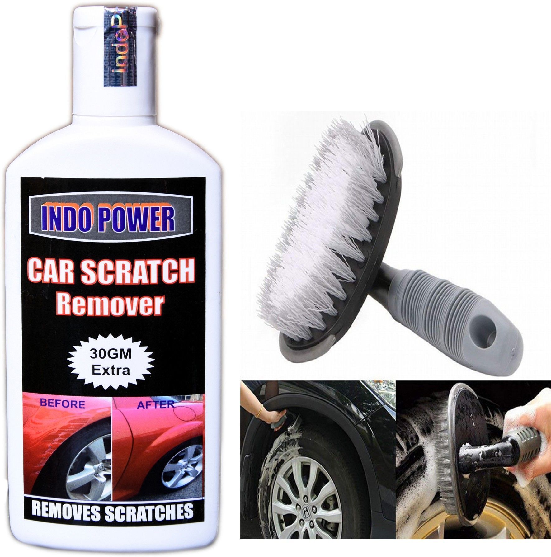 indopower CAR SCRATCH REMOVER 100gm.+All Tyre Cleaning Brush Combo-picture-18