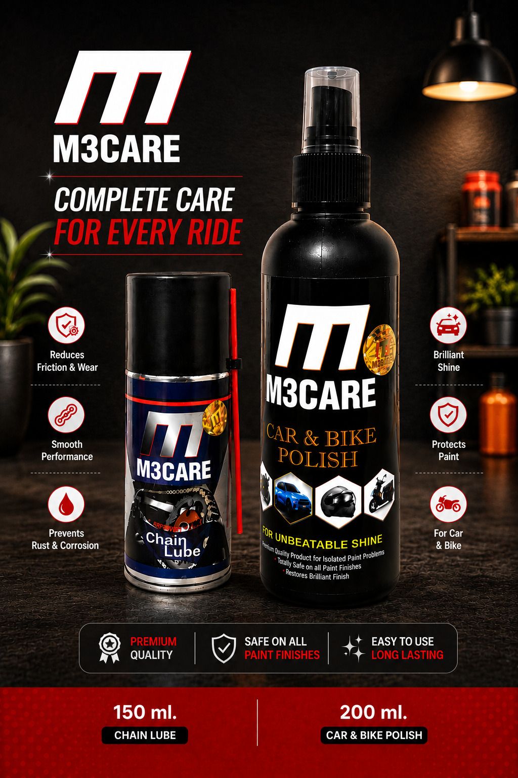 m3care 1 Bottle of Car & Bike Lequid Polish, 1 bottle of chain lubricant Combo-picture-43