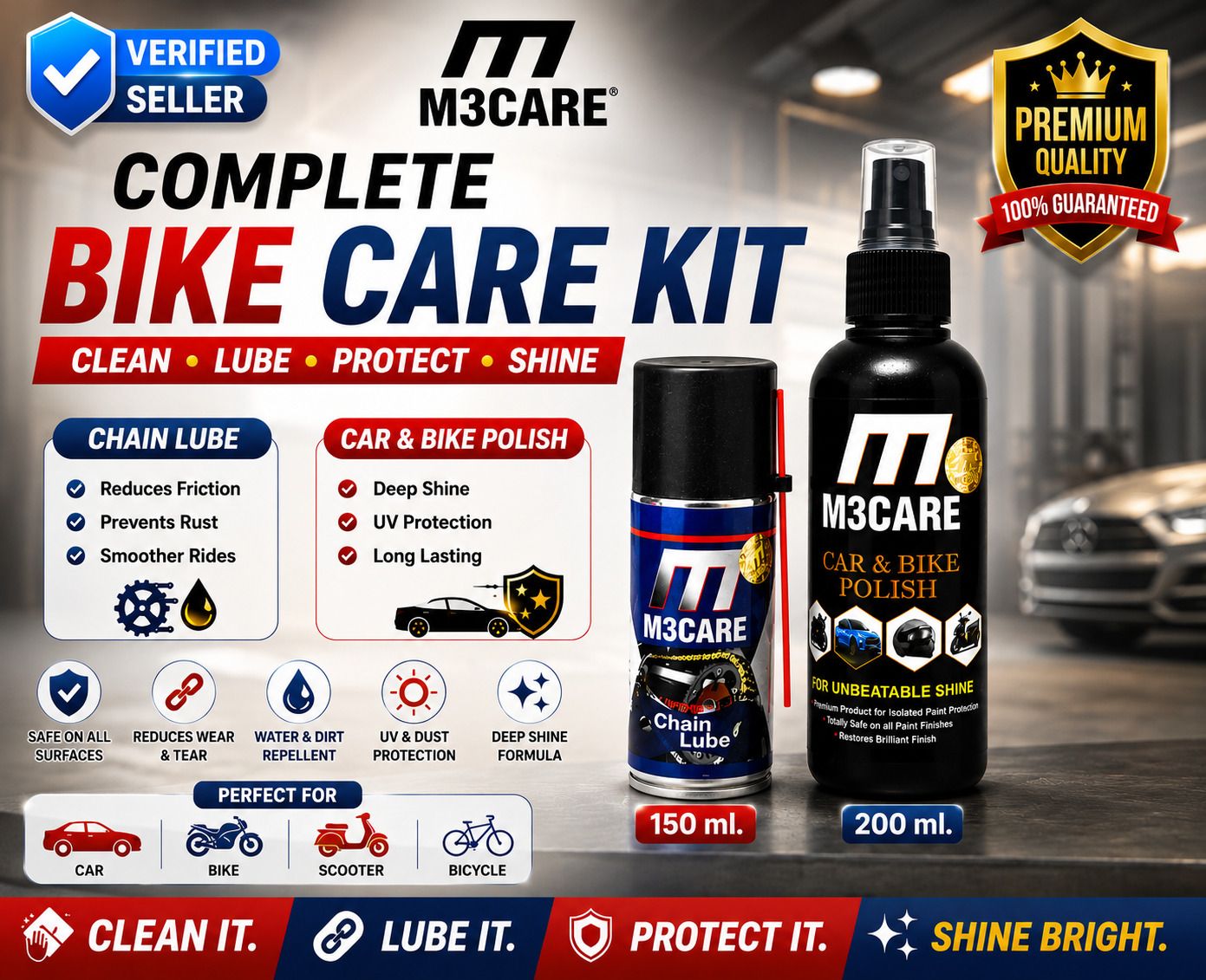 m3care 1 Bottle of Car & Bike Lequid Polish, 1 bottle of chain lubricant Combo-picture-19