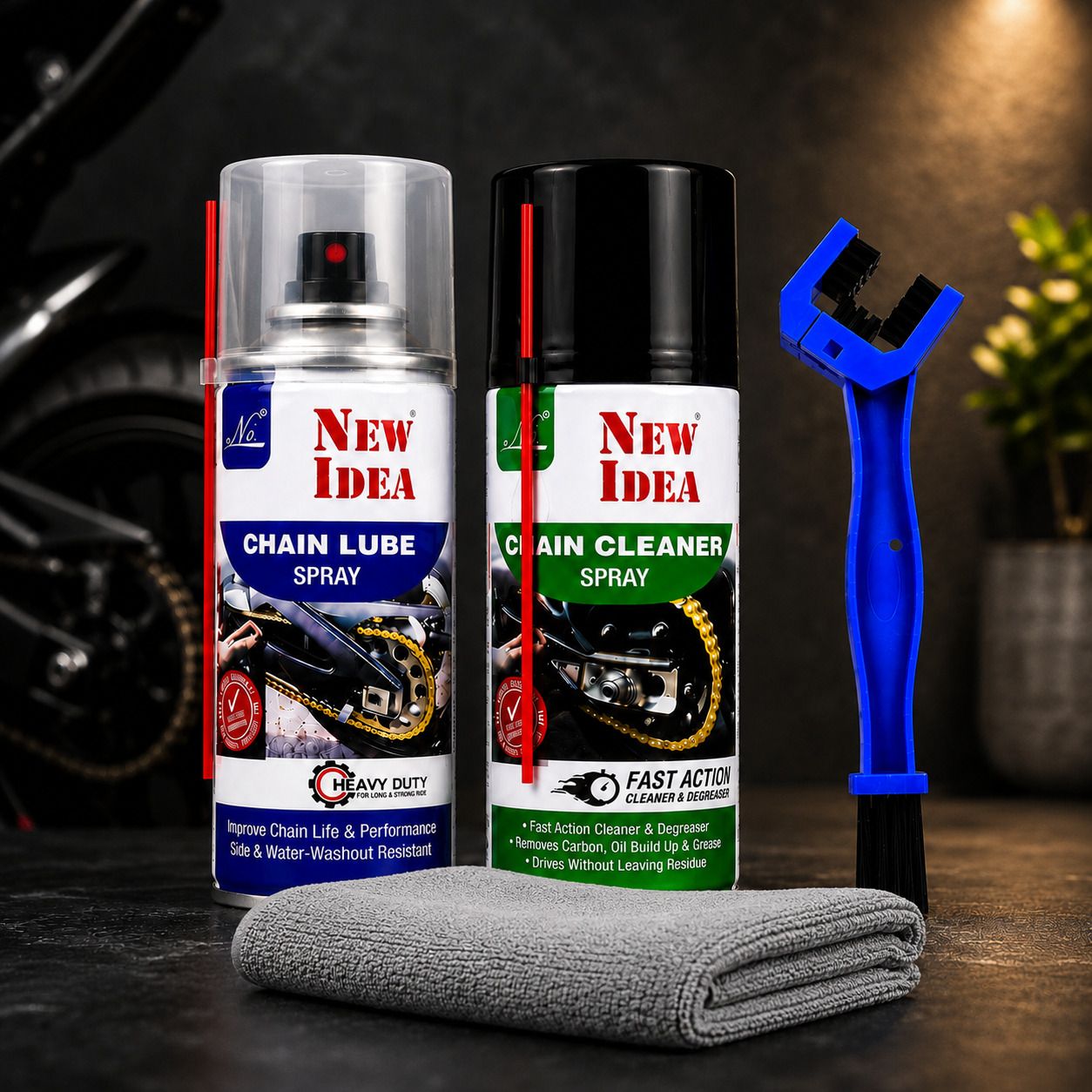New Idea Motorcycle Chain Cleaning & Lubrication Kit | 4-Piece Maintenance Set Combo-image-28