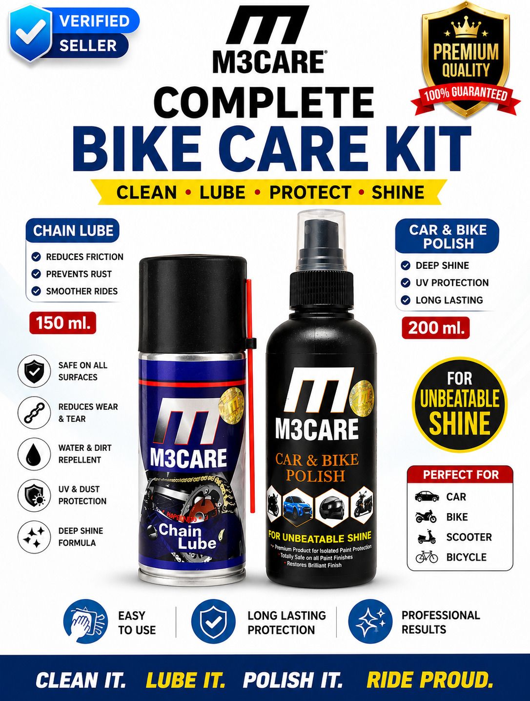 m3care 1 Bottle of Car & Bike Lequid Polish, 1 bottle of chain lubricant Combo-picture-36