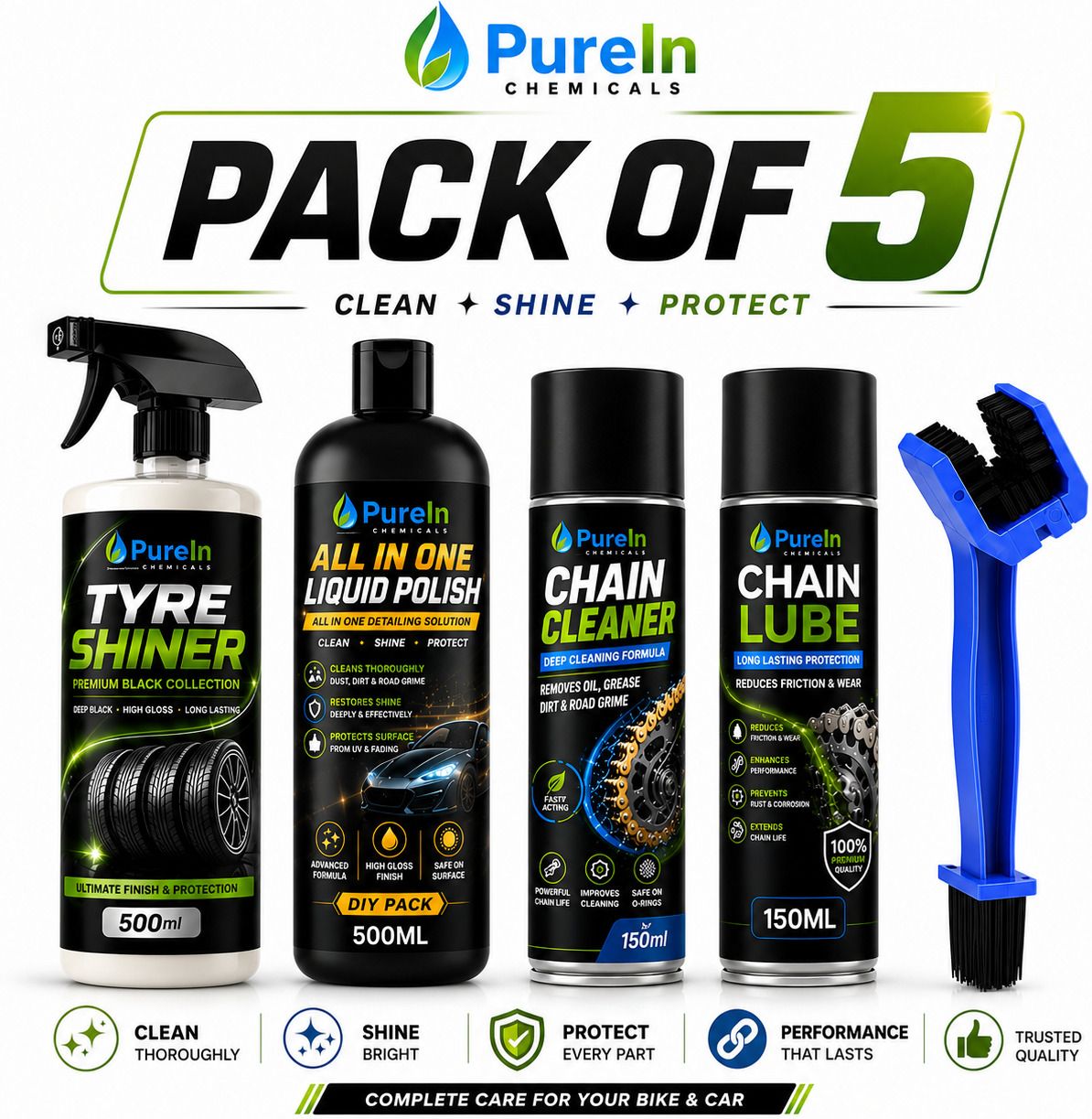 purein All in one Polish, Tyre Polish, Chain Cleaner, Chain Lube, Cleaning Brush Combo-picture-31