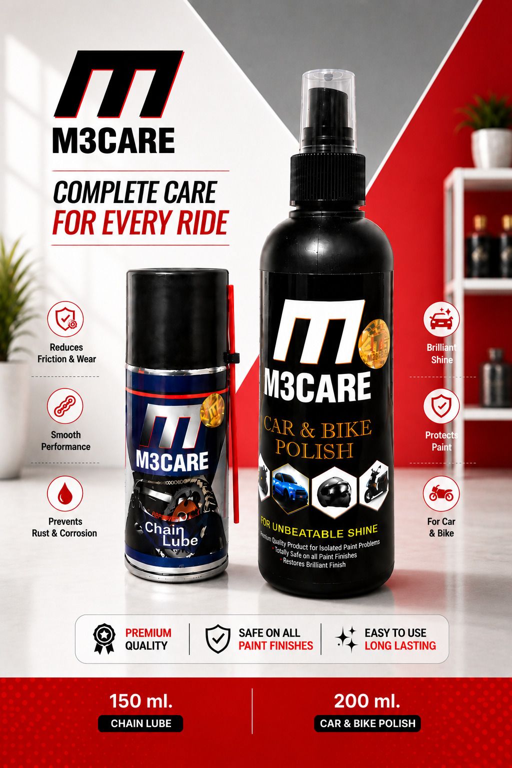 m3care 1 Bottle of Car & Bike Lequid Polish, 1 bottle of chain lubricant Combo-picture-25