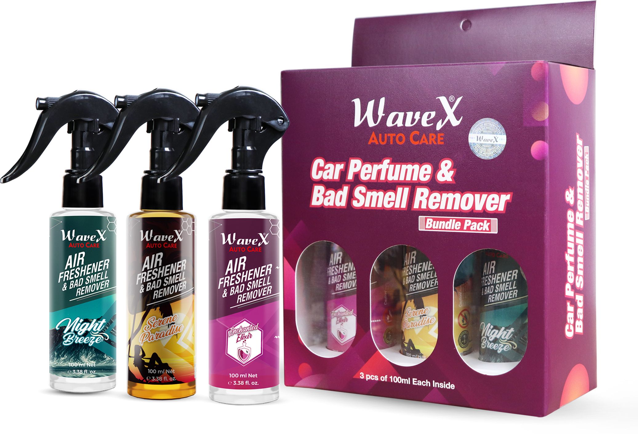 Car Perfume Bundle Pack- Serene Paradise, Night Breeze, Enchanted Elixir 100ml Each Combo-image-35