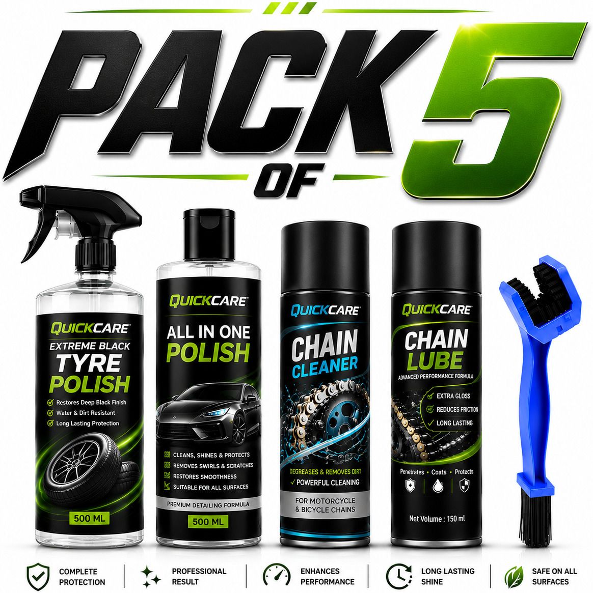 quickare 1 Chain Cleaner, 1 Tyre polish, 1 Chain Lube, 1 All in One POlish, 1 Cleaning Brush Combo-picture-43