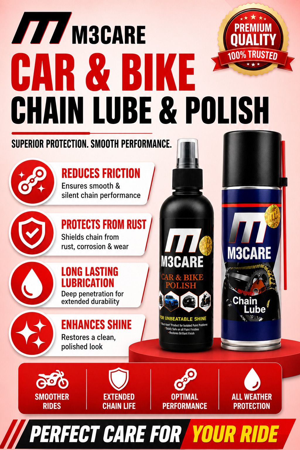 m3care 1 Bottle of Car & Bike Lequid Polish, 1 bottle of chain lubricant Combo-picture-48