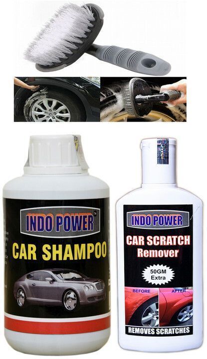 indopower CAR SHAMPOO 250ml+ Scratch Remover 200gm.+All Tyre Cleaning Brush Combo-picture-10